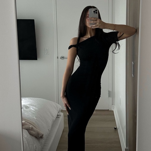 KHY DROP 004 Black Suede Stretch Twist Maxi Dress Size Medium - Picture 4 of 16